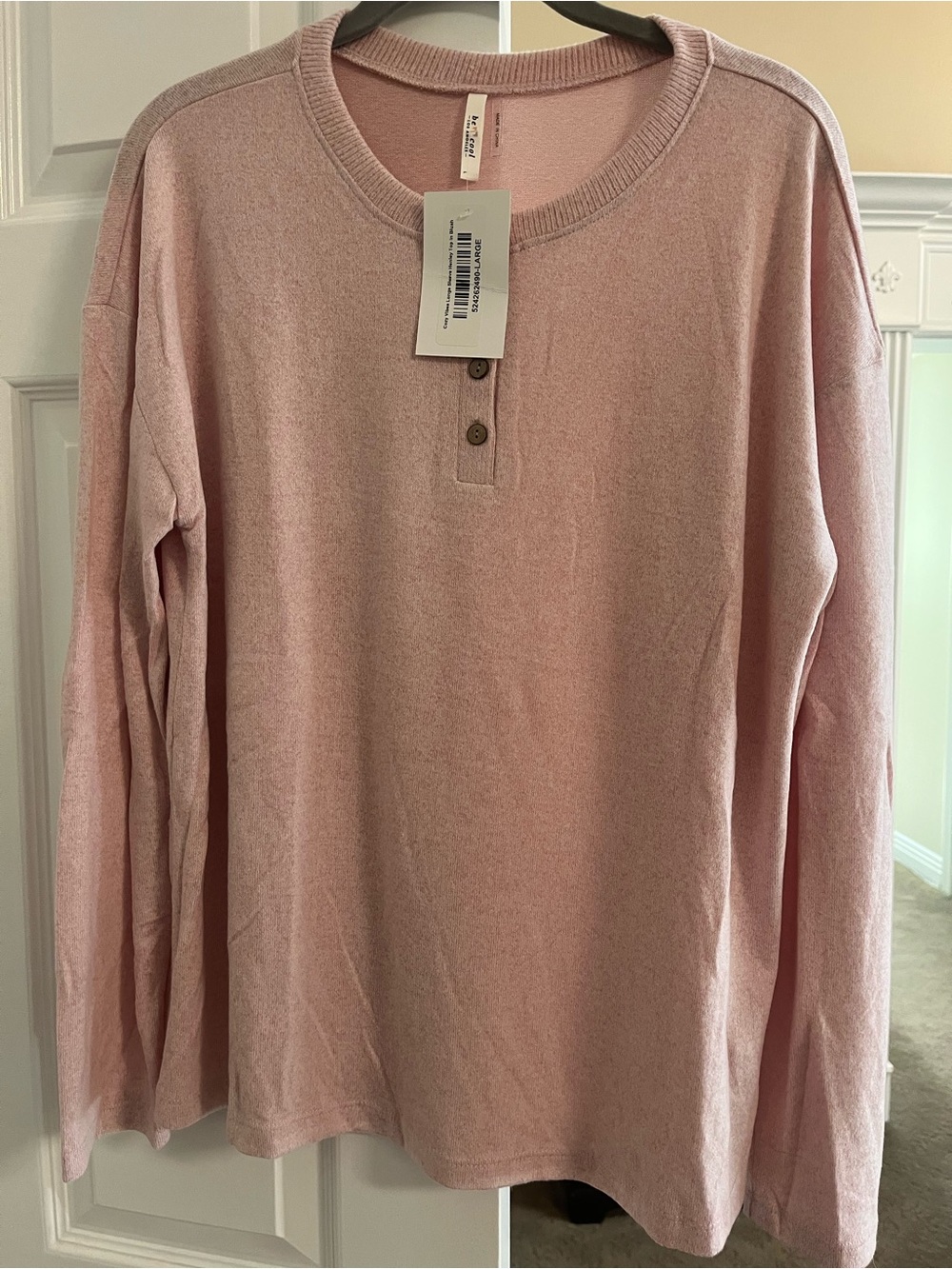 BeCool Blush Pink Henley Brushed Fabric Top